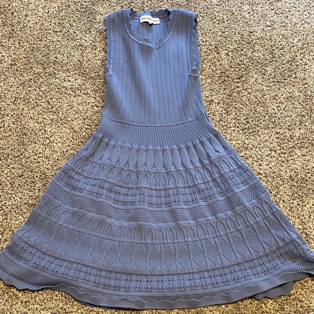 Sleeveless Knit Fit & Flare Dress - Dusty Blue